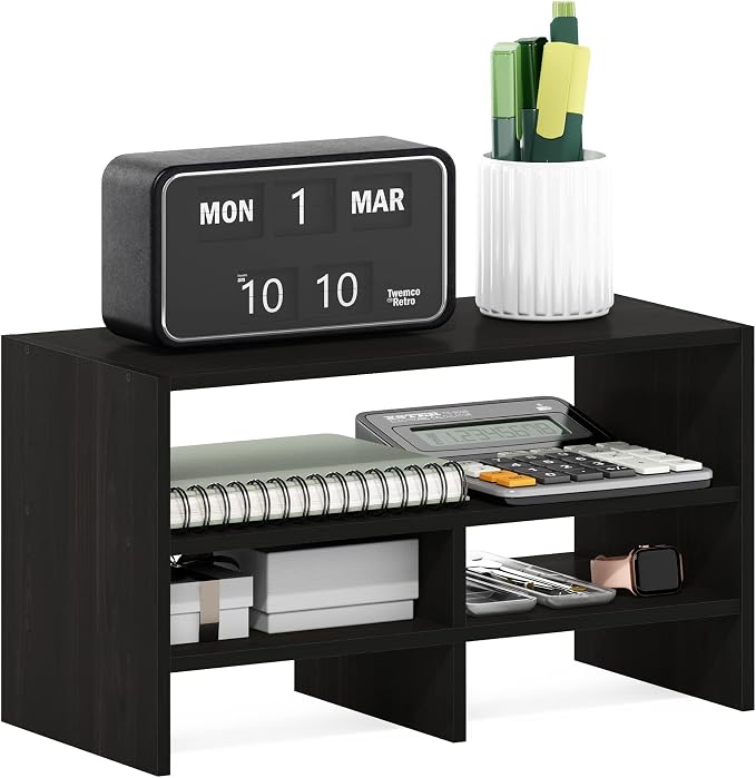 Furinno Hermite Desk Top Organizing Shelf Bookcase, Espresso | Desktop Office Organization Racks with Open Shelves, Desk Top Display Book Shelf, for Paper, Office Supplies, Magazine by Furinno-FitsYourSpaceFitsYourBudget