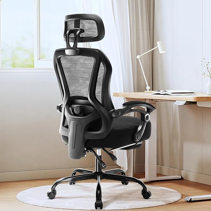 Ergonomic Office Chair with Footrest,Ultra Thick Desk Chair,Black | 150°Reclining,Mesh High Back,Adjustable 2D Lumbar Support and Headrest,4.8" Spring Cushion,Premium Computer Chair for Adults - Image 7