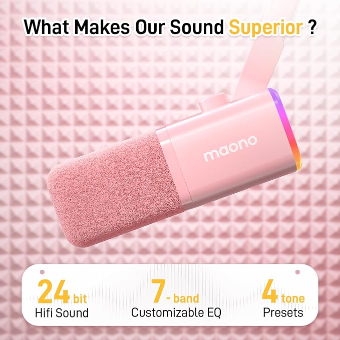 MAONO XLR/USB Gaming Microphone for PC, Dynamic Computer Mic for Streaming Podcasting, Noise Reduction, Mute, Volume Control, RGB Boom Mic for Vocal Recording,Voice-Over, PD100XS Pink - Image 2