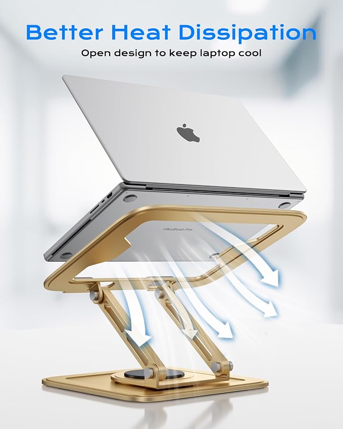 LOXP Adjustable Laptop Stand, Computer Stand with 360 Rotating Base, Ergonomic Laptop Riser Mount for Desk Foldable Protable Computer Desk Fits with MacBook Pro Air (10-16") - Gold | Ergonomic Laptop Riser Mount for Desk Foldable Protable Computer Desk... - Image 4
