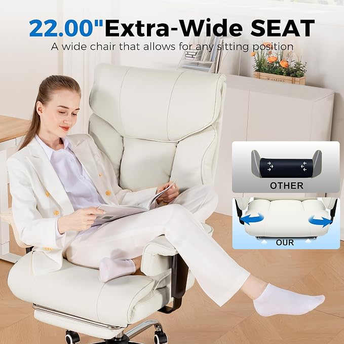 GTPLAYER Big and Tall Gaming Chair 400lbs Heavy Duty Office Chair with Foot Rest & Ergonomic Pocket Spring Cushion, High Back Lumbar Support for Lower Back Pain Relief, Beige - Image 7
