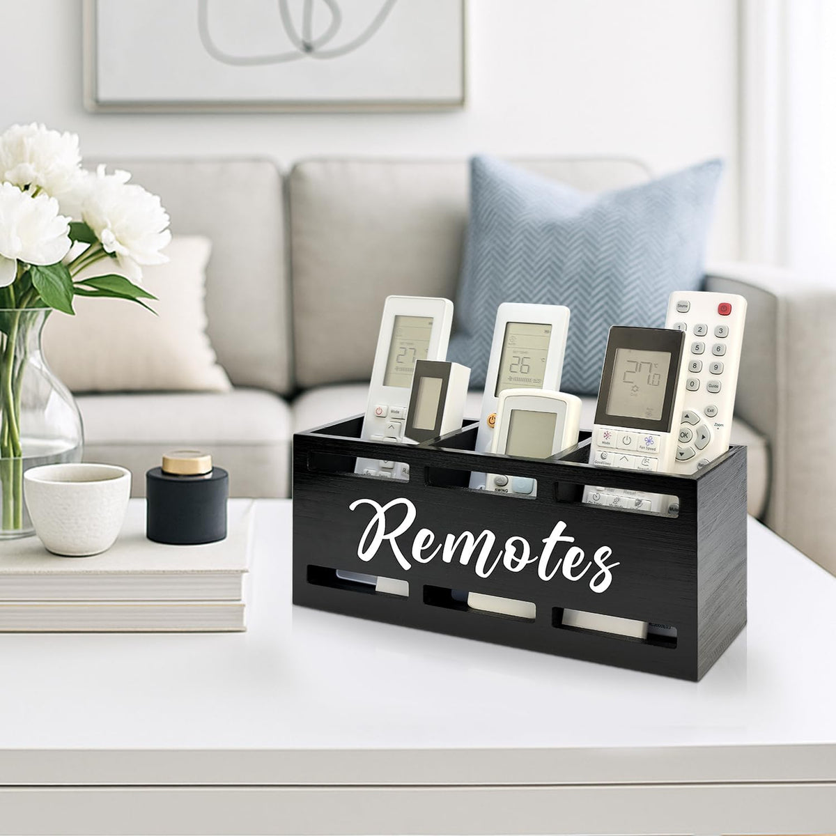 Wood Black TV Remote Organizer Wall Mount Remote Control Holders for Table - Image 2