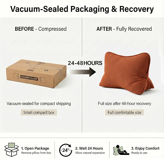 Pat. Pend. Corduroy Back Support Pillow for Bed Sitting and Headboard Support, Lumbar Cushion for Relaxing and Watching TV, Triangle Backrest Pillow, Brick Red - Image 9