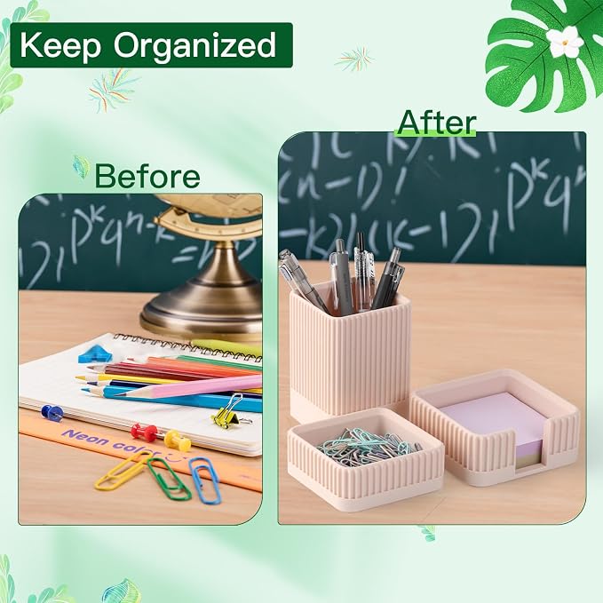 Aesthetic Desk Organizers and Accessories Set of 3 with Pen Holder,Paperclip Holder,Sticky Note Holder - Durable Plastic Pencil Holder for Office Women Men-Teacher Appreciation/Back-to-school Gift - Image 3