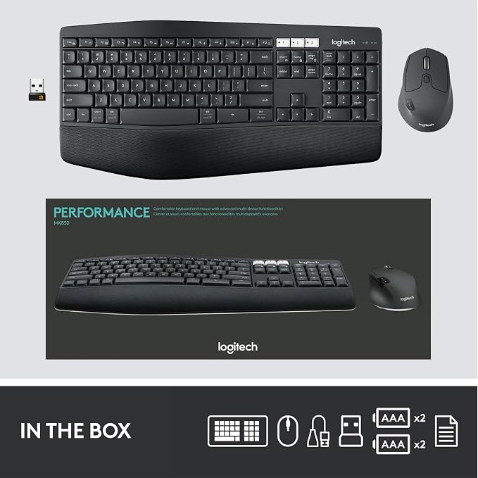 Logitech MK850 Performance Wireless Keyboard and Mouse Combo for Windows,macOS & ChromeOS,Bluetooth & 2.4 GHz USB Receiver, Full-Size Keyboard, Multi-Device,Cushioned Palm Rest – Graphite,Pack of 4 - Image 9