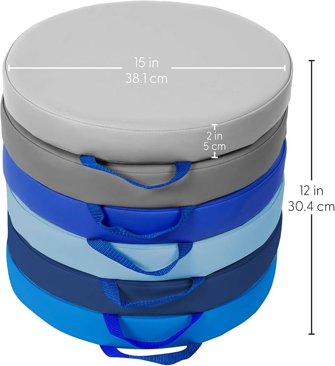 Factory Direct Partners SoftScape 15 inch Round Classroom Floor Cushions with Handles Flexible Seating for Daycare, Preschool, Playroom 2 inch Thick Deluxe Foam (6-Piece) - Navy/Powder Blue - Image 3