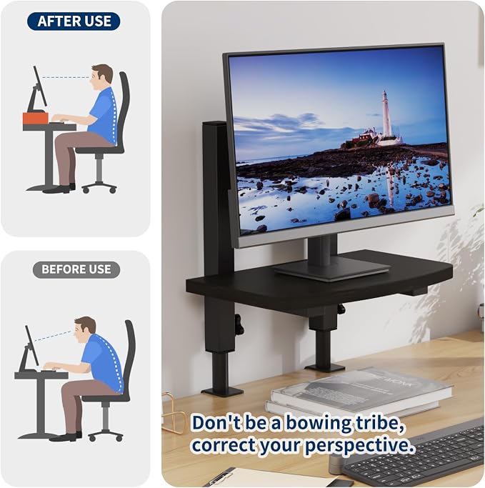 Adjustable Clamp-On Monitor Riser for Desk, Height Adjustable Monitor Stand with Space-Saving Design, Black MDF Shelf for Home Office, Workstation, and Study Setup (Black) - Image 3