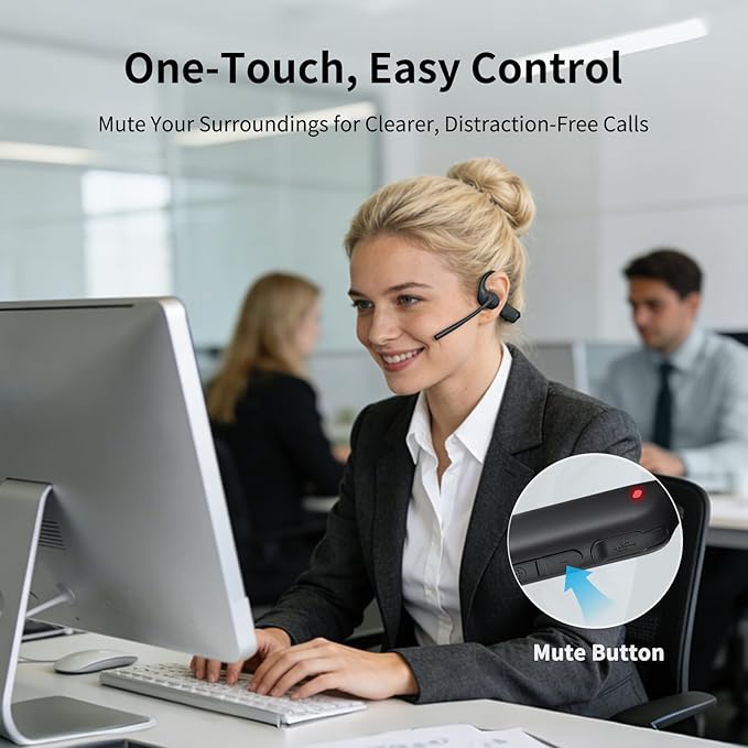CXK Open Ear Headphones with Mic, Dual Noise Canceling Mic for Clear Calls | Bluetooth 5.4 Headphones, 23g Lightweight Headset with Mute Button, 12H Playtime Air Conduction Headphones for Call, Meeting - Image 4
