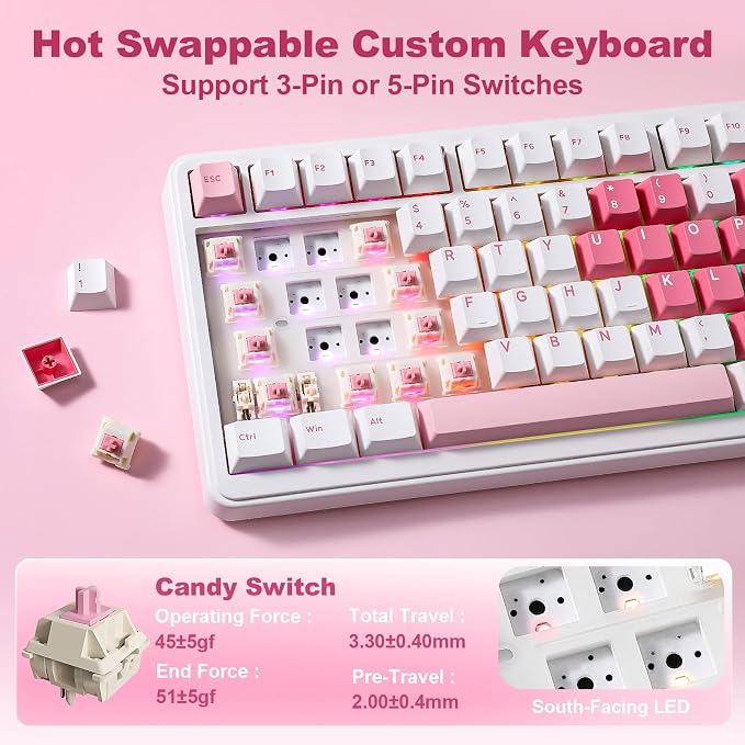 YUNZII B75 PRO MAX 75% Mechanical Keyboard (White Heart,Candy Switch) | QMK/VIA, Wireless Keyboard with Screen and Knob, Custom Hot Swap, Gasket Mount, Creamy Switches, RGB for Gaming/Win/Mac - Image 5