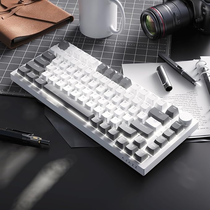 Ajazz AK820 75% Wired Mechanical Gaming Keyboard, Gasket Mounted Hot Swappable Custom Keyboard with Volume Knob, 5-Layer Sound Dampening Padding, PBT Keycaps, 82 Keys, Grey White - Image 7
