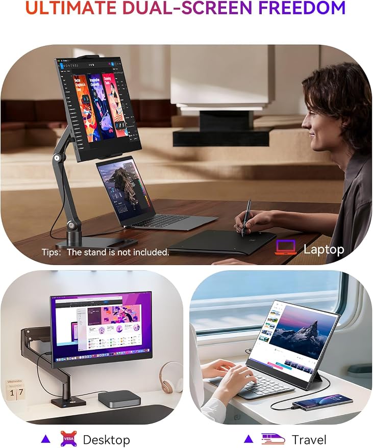 UPERFECT Portable Monitor, 15.6" 1080P Ultra-Slim IPS Display | 125% sRGB, USB-C & HDMI, Plug & Play, Built-In Stand, Dual Speakers, Portable Gaming Screen for Laptop & Console - Image 7