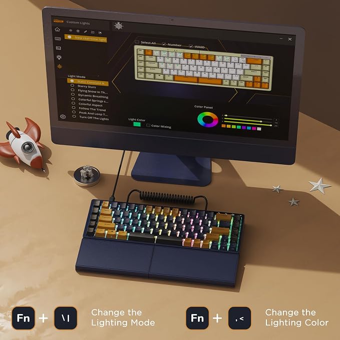 RK ROYAL KLUDGE S70 Ergonomic Split Keyboard, Tactile Brown Switch Black | Wireless RGB Mechanical Keyboard with Bluetooth/2.4G/Wired, 75% Hot Swappable Gaming w/Fixed Wrist Rest, PBT Keycaps, Win/Mac - Image 5