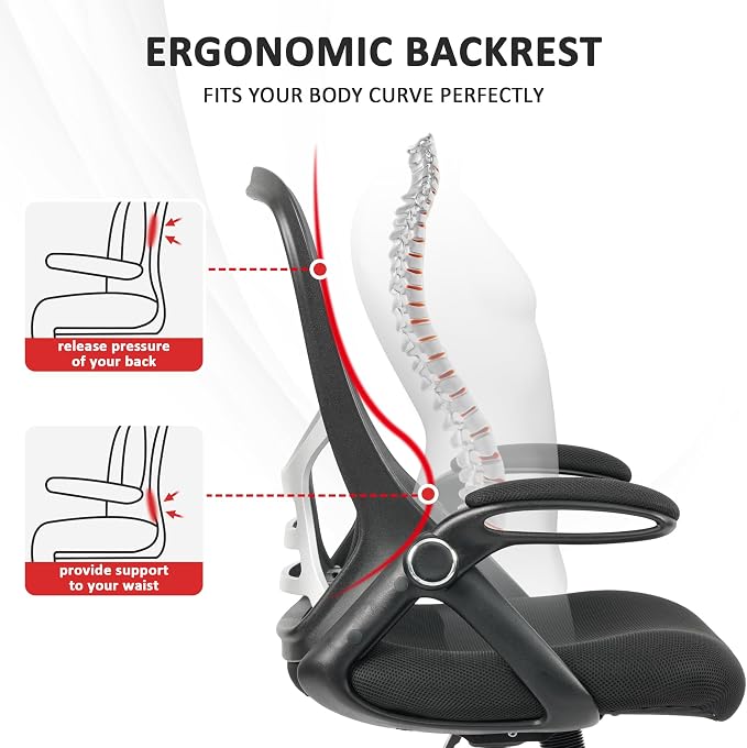 Office Chair Ergonomic Desk Chair with Adjustable Armrests, Mesh Executive Chair, Home Office Computer Chairs for Long Hours(Black) - Image 5