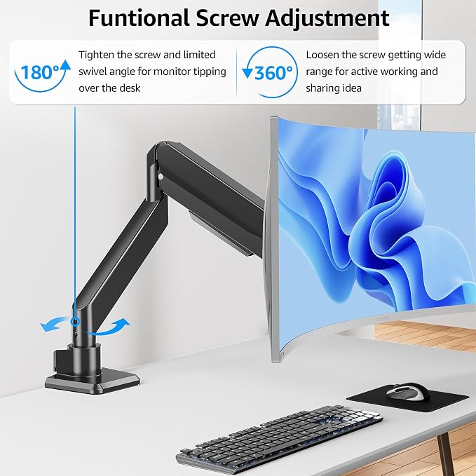 Heavy Duty Monitor Mount for Max 49" Ultrawide Screens | Hold up to 44 lbs, Premium Single Monitor Arm for Samsung Odyssey G9 and More, Adjustable Gas Spring Desk Stand, VESA Mount - Image 5