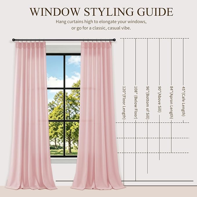 Hokibero Pink Pinch Pleated Linen Curtains 108 Inch Long for Living Room | Light Filtering Semi Sheer Curtain,Back Tab Hooks Rings,Modern Farmhouse Textured Privacy Drapes for Bedroom Window,2 Panels - Image 9
