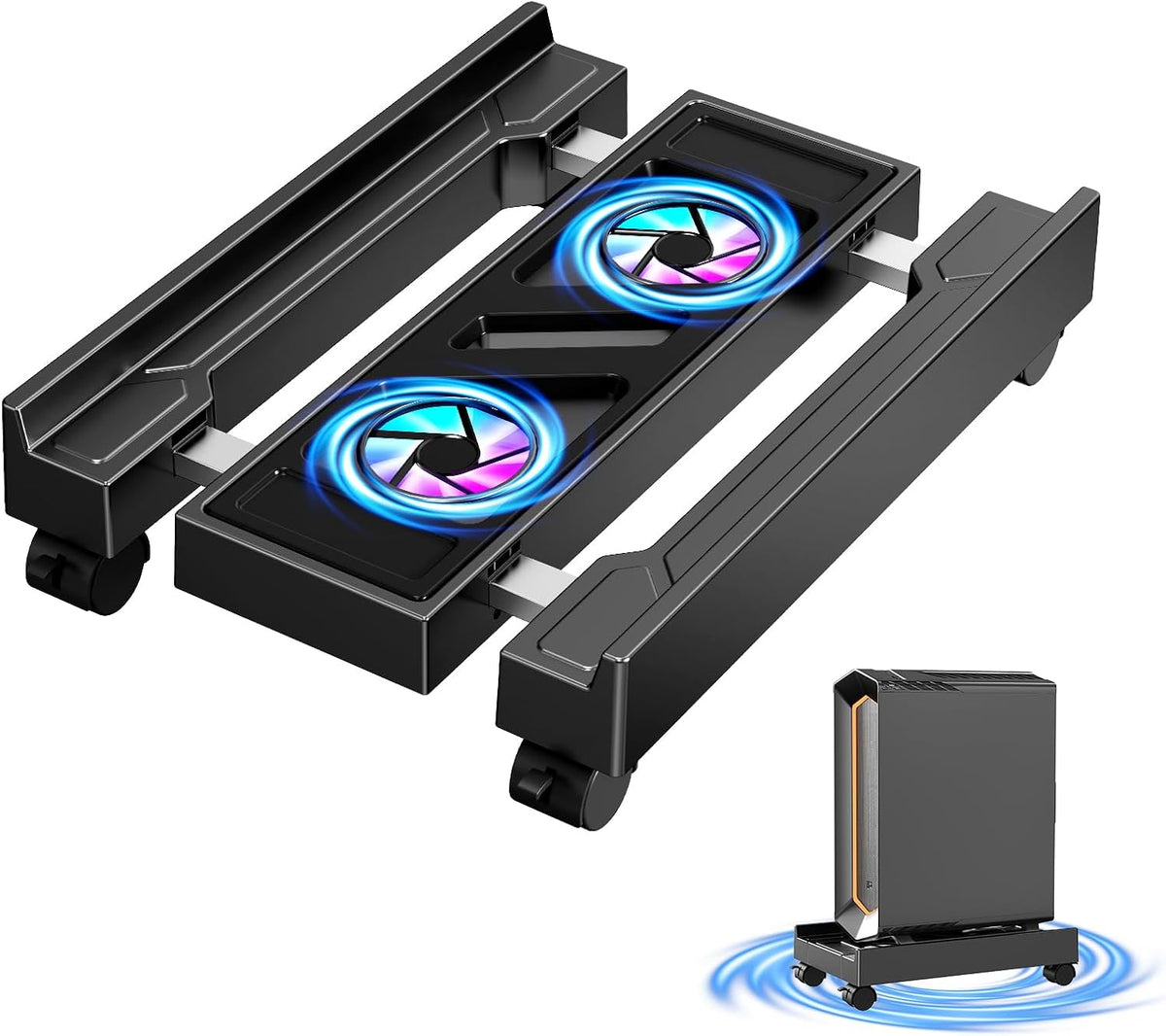 Computer Tower Stand with Cooling Fan, Adjustable Mobile CPU Holder by CABTE