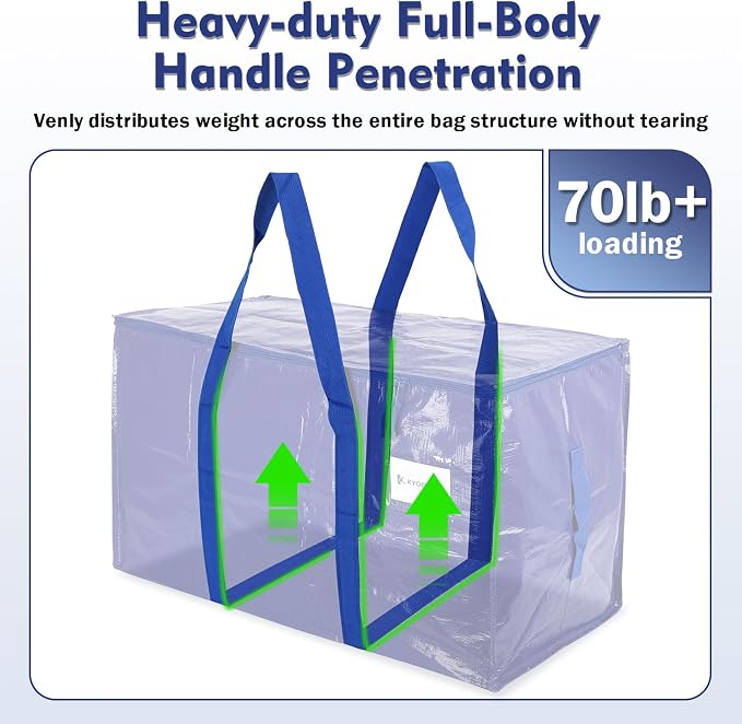 KYODOLED 6 Pack Extra Heavy Duty Blue Moving Bags - Large Move In & Packing Bags for College Students, Sturdy Storage Totes with Strong Zipper & Comfortable Handles for Clothes Storage - Image 6