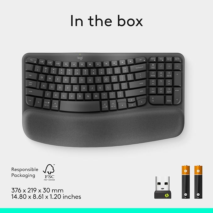 Logitech Wave Keys Wireless Ergonomic Keyboard - Graphite | Cushioned palm rest, comfortable natural typing, Easy-Switch, Bluetooth, Logi Bolt receiver, for multi-OS Windows/Mac - Image 10