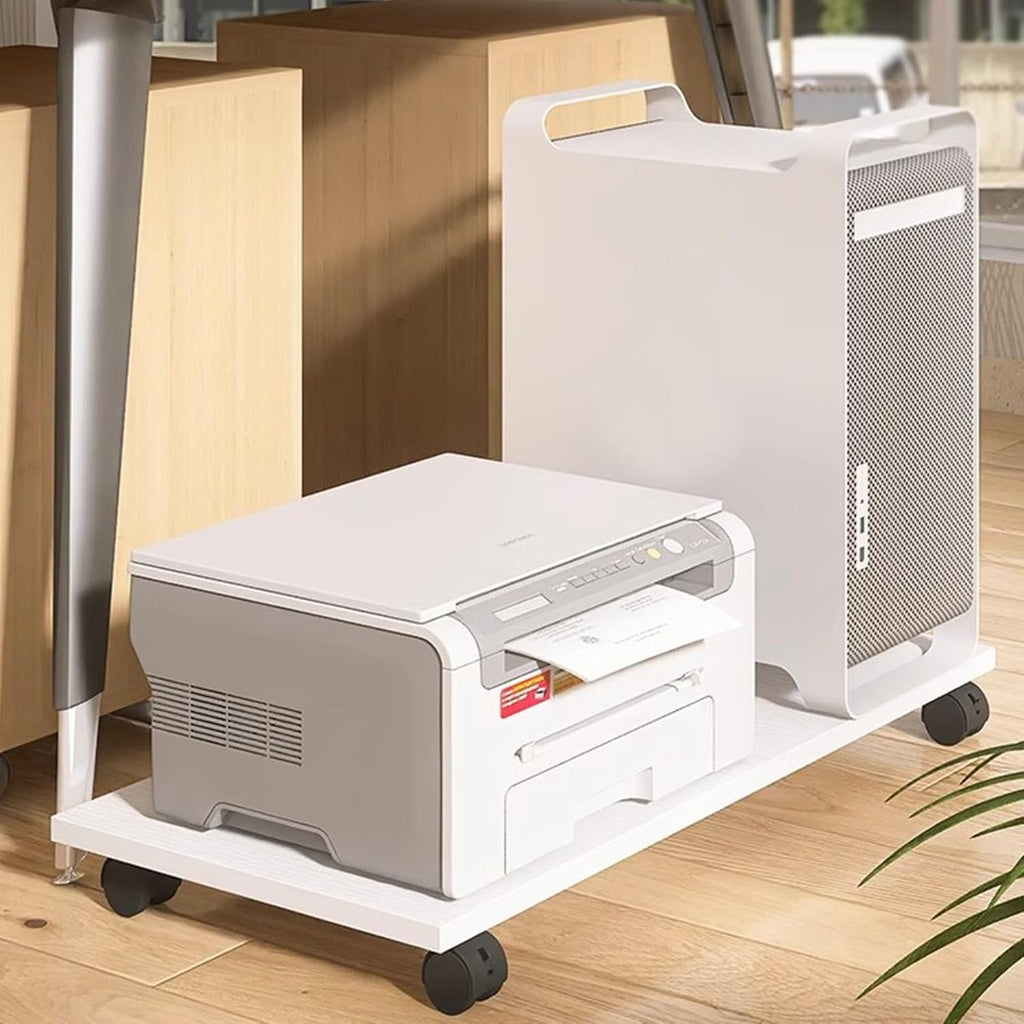 Rolling Under Desk Printer Stand, Movable Printer Shelf with 4 Lockable Wheels,CPU Holder Scanner Copier Stand Plant Tray for Office Home (15.3x17.3x2.6in, White), 1803829 - Image 7
