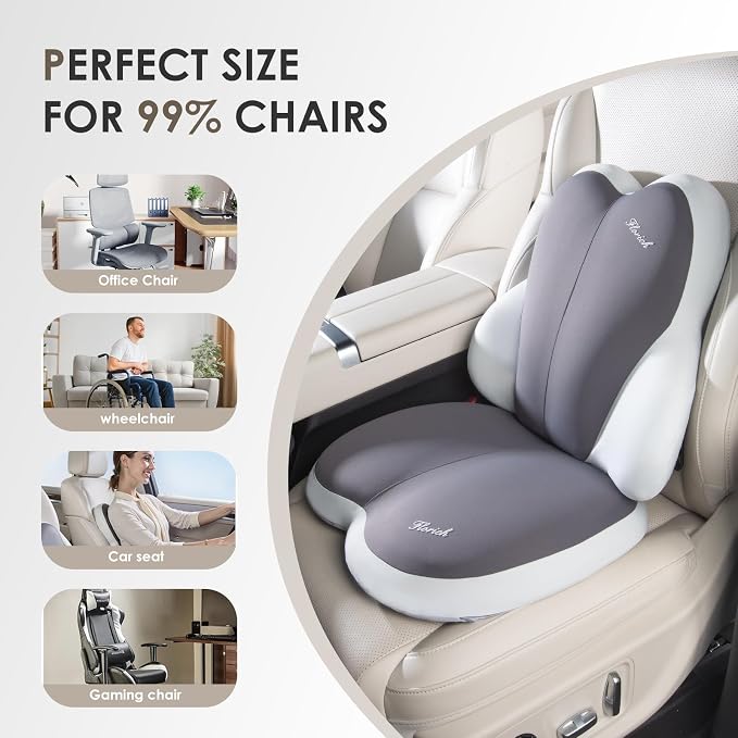 Car Seat Cushion and Back Support for Car Ultrathick Memory Foam Office Chair Cushions with Lumbar Support Pillow for Sciatica & Back & Tailbone Pain Relief (Beige Grey) - Image 2