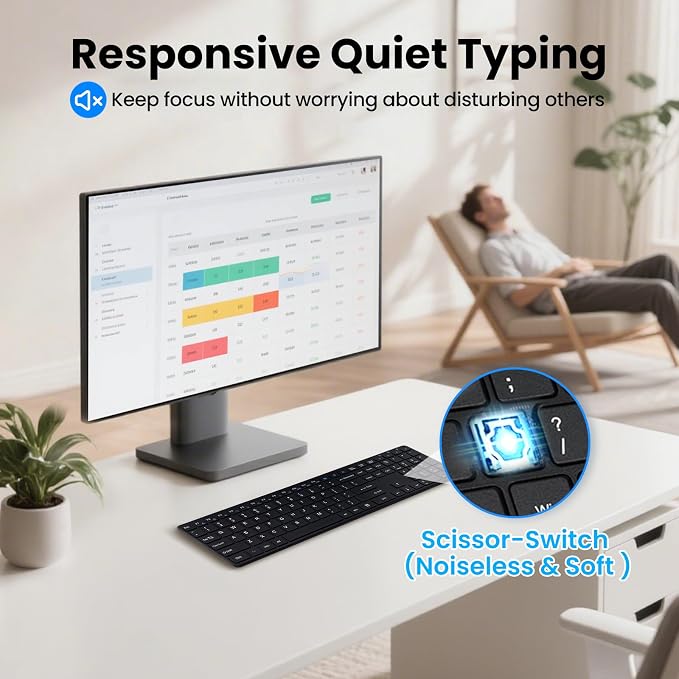 Wireless Keyboard-2.4G USB Ultra Slim Quiet Full Size Matte PC Computer Keyboard,19 Multimedia Keys,Number Pad,Plug&Play,Lag-Free Ergo,Long Battery Life for Desktop,Laptop,Smart TV,MAC,Windows,QWERTY - Image 4