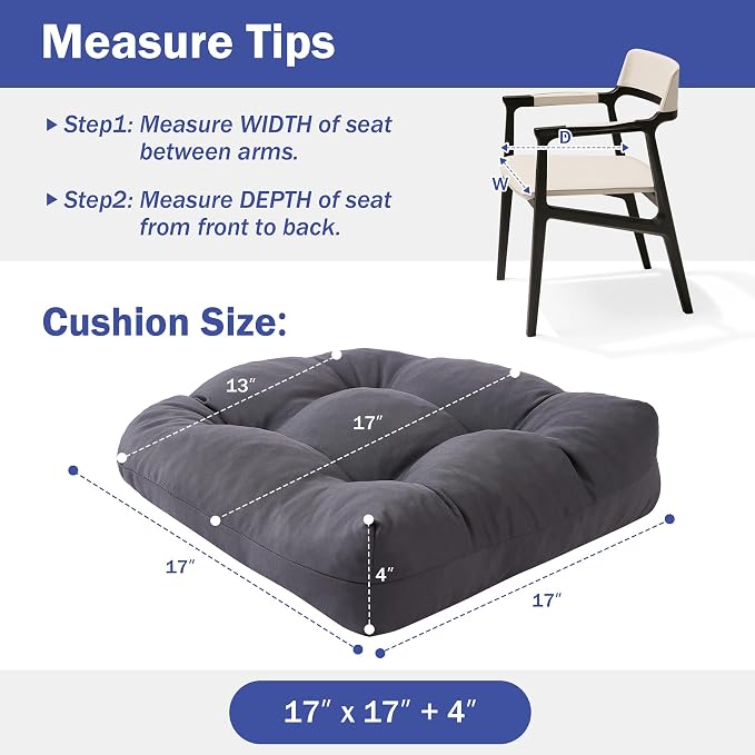 IPYNBAP Outdoor Chair Cushions Set of 2, Patio Chair Cushions with Ties, 17x17+4” Tufted Outdoor Seat Cushions, Waterproof Patio Furniture Cushions, Outdoor Dining Chair Pads, Dark Grey - Image 4