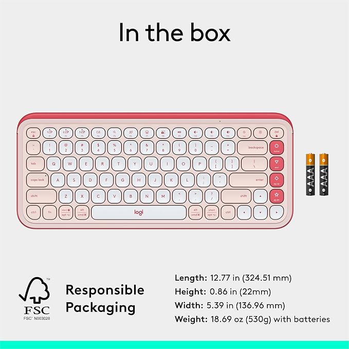 Logitech POP ICON Keys Wireless Bluetooth Keyboard - Rose and Off-White | Comfortable typing, programmable keys, easy-switch between up to 3 devices, for laptop, tablet, PC - Image 10
