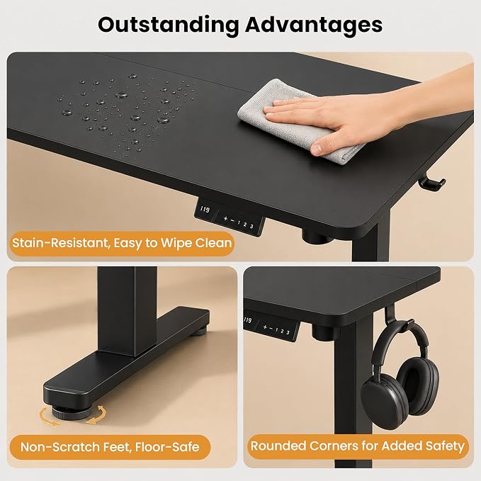 Electric Standing Desk, 32" x 24" Adjustable Height Sit Stand Desk, Small Space Workstation, Compact Computer Desk for Home Office, Stable Steel Frame (Black) - Image 8
