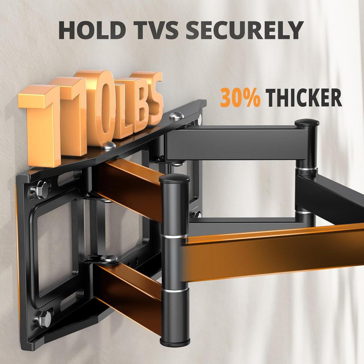 50 55 65 inch Full Motion TV Wall Mount for 32-70 inch TV Bracket,Dual articulating Arms Mount, Tilt Swivel Extension Level, Max VESA 400x400mm, 16" Studs, 110 lbs,Fit Most 40 43 50+ TVs - Image 2