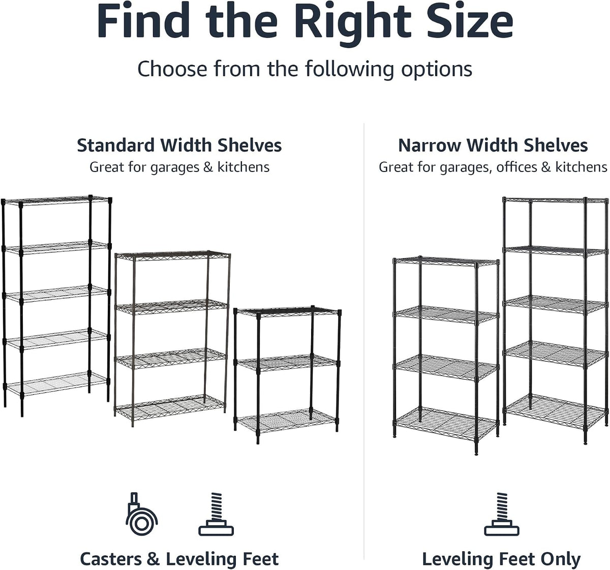 Amazon Basics 5-Shelf Multipurpose Adjustable Steel Garage Shelving Unit, Storage Rack for Kitchen, 200 lbs Per Shelf, Easy Assembly, 13.4"D x 23.2"W x 60"H, Black - Image 4