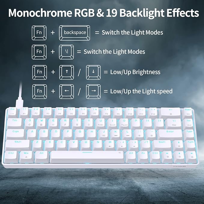 DIERYA T68SE 60% Gaming Mechanical Keyboard,Ultra Compact Mini 68 Key with Blue Switches Wired Keyboard,Anti-Ghosting Keys, for Windows Laptops and PC Gamers,White - Image 5