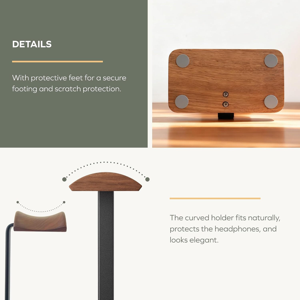 muso wood Walnut Headphone Stand, Wood Headset Stand with Storage Base - Image 5