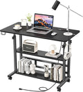 Adjustable Height Standing Desk, Rolling Stand Up Desk with Storage Shelves, 31.5" Small Mobile Computer Desk, Portable Laptop Table (Simple Black) by BYMECOST