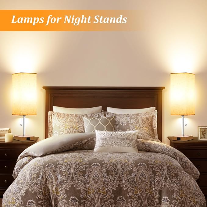 18'' Table Lamp for Bedroom set of 2,3-Color Bedside Lamps with Pull Chain | Table Lamps for Nightstand with AC Outlets,Night Light Lamps with 2 Bulbs Lamps for Living Room Kids Room Office Decor（Wood） - Image 7