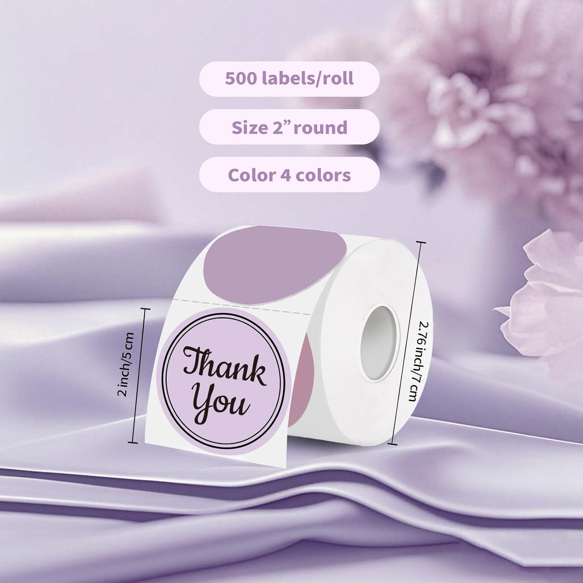 2 inch Round Thermal Label,Purple Circle Thermal Sticker Labels for Business and Home,Direct Thermal Printer Label for DIY Logo Design,Thanks Card - Image 2