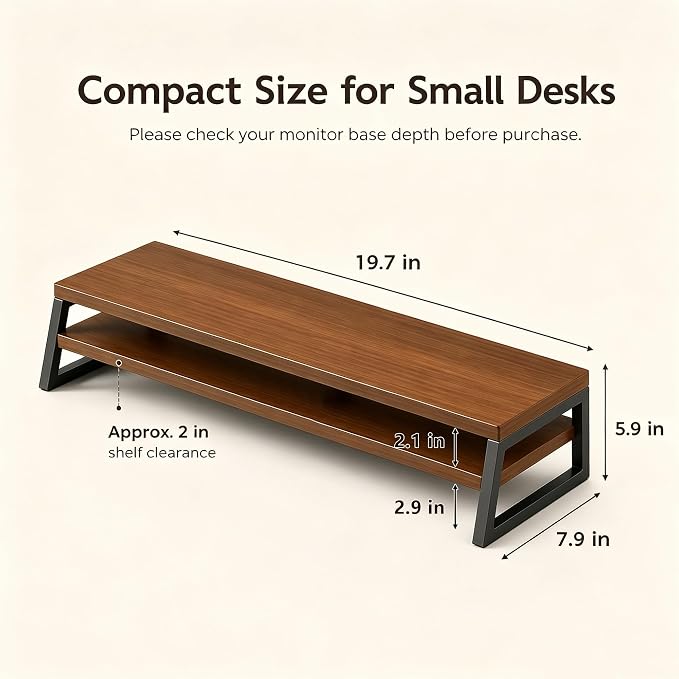 Monitor Stand - 2 Tier Computer Monitor Riser Shelf, Wood Desktop Stand for Laptop Computer Screen, Desk Organization, Office Supplies - Image 2