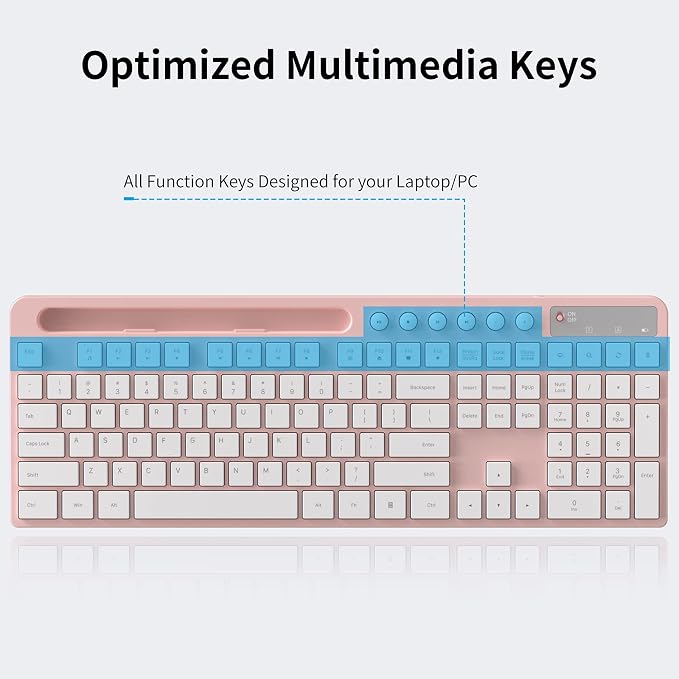 Wireless Keyboard and Mouse Combo, MARVO 2.4G Ergonomic Wireless Computer Keyboard with Phone Tablet Holder, Silent Mouse with 6 Button, Compatible with MacBook, Windows (Pink) - Image 2