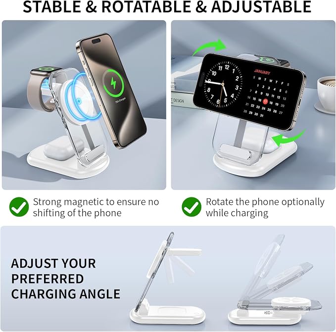 RYND 2026 Traveling Wireless Mag-Safe Fast Charging Station,Magnetic 3 in 1 Charger with Light for iPhone 16 15 14 13 12 Pro Max Plus,Apple Watch Series & Air pods 4 3 2 Pro-Gifts for Wife & Husband - Image 5