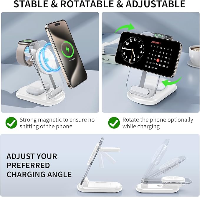 2026 Traveling Wireless Mag-Safe Fast Charging Station,Magnetic 3 in 1 Charger with Light for iPhone 16 15 14 13 12 Pro Max Plus,Apple Watch Series & Air pods 4 3 2 Pro-Gifts for Wife & Husband(Blue) - Image 5