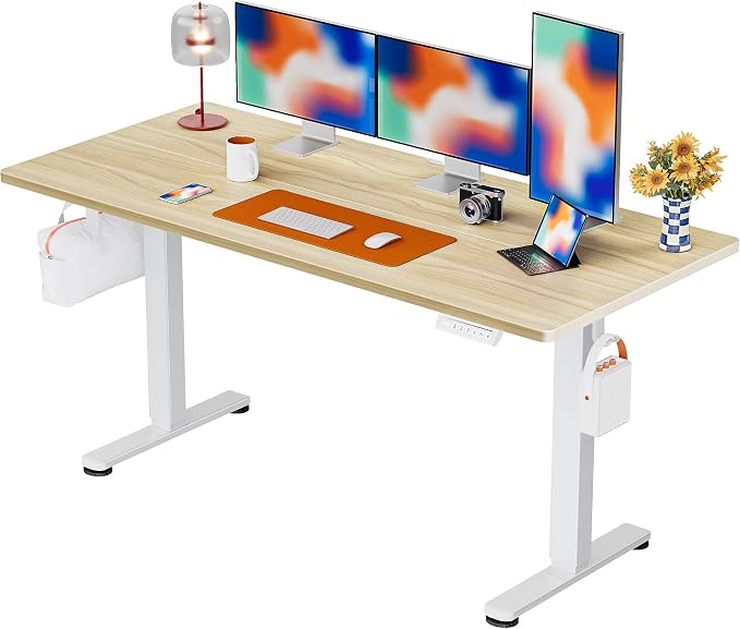 ErGear Height Adjustable Electric Standing Desk, 63 x 28 Inches Sit Stand up Desk, Memory Computer Home Office Desk, Natural by ErGear