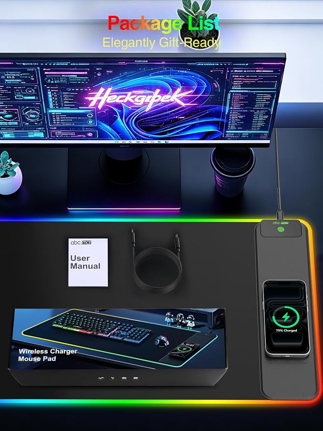 Wireless Charging Mouse Pad Gaming, 31.5"x15.8" Large Desk Mat, Waterproof | RGB Mousepad, Smooth Glide, Stitched Edge, Non-Slip Rubber Base, Desk Pad Computer Keyboard Mat, No Adapter - Image 9