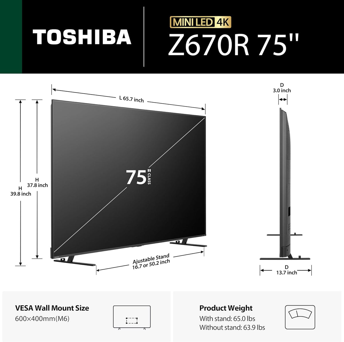 Toshiba 75" Z670 Series Mini-LED 4K UHD Smart Fire TV (75Z670R, 2026 New) - QLED, Native 144Hz, HDR10+, Dolby Vision IQ, REGZA Engine Zri, Dolby Atmos, Game Mode Pro, Alexa Built-in, Japan Quality - Image 2
