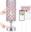 Crystal Table Lamp, 3 Way Dimmable Touch Lamps for Night Stands, Pink | Pink Crystal Touch Lamp with USB C+A, 3-Way Dimmable Bedside Lamp by Hong-in