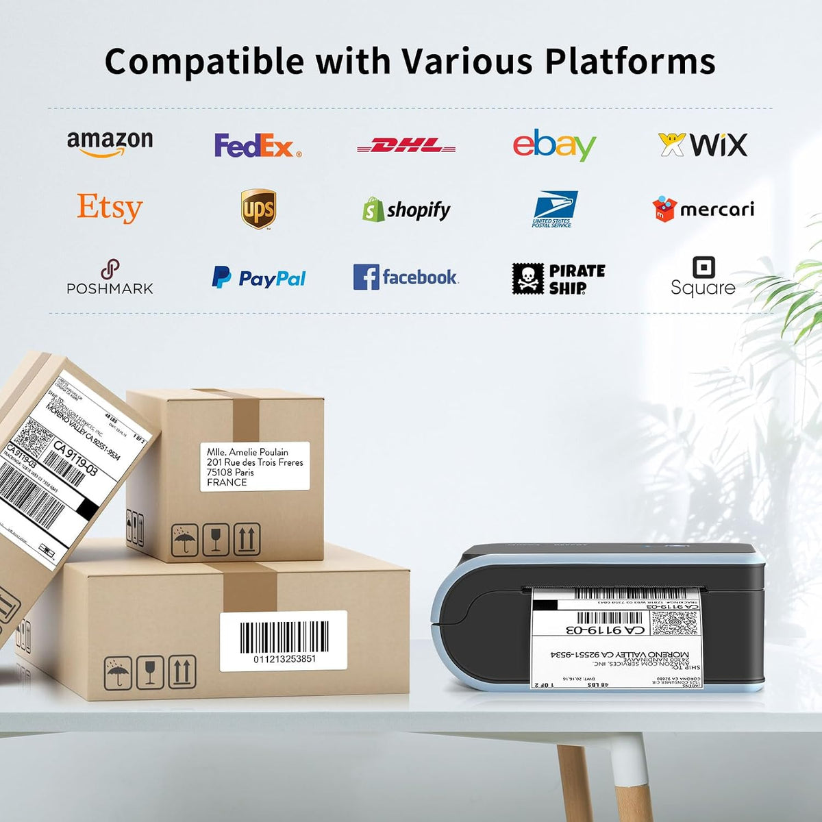 JADENS Bluetooth Thermal Label Printer, Wireless with Built-in Paper Bin - Image 3