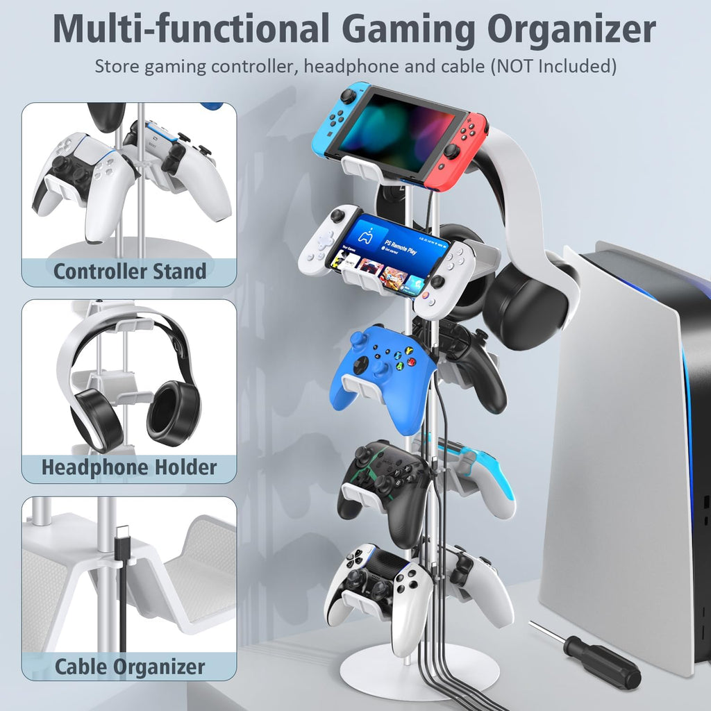Kytok Gamer Gifts, Headset Stand 5 Tiers with Cable Organizer, Controller Stand Compatible with PS5/Xbox/Nintendo Switch/PS Portal/PS4, Headset Holder & Controller Holder for 10 Packs Controller - Image 2