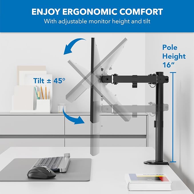 Mount-It Single Monitor Arm Desk Mount, 17-32 Inch Screens, Black - Image 5