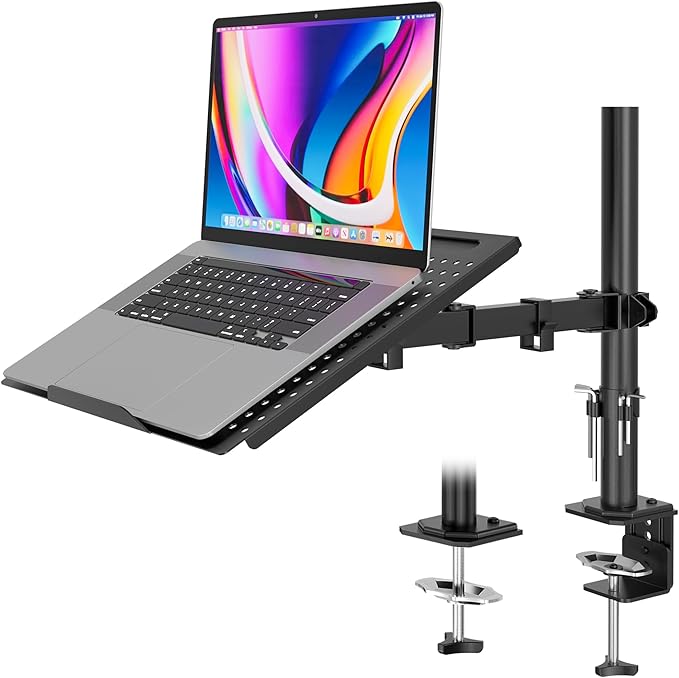BONTEC Laptop Arm for Desk, 13-32 Inch, 22lbs, VESA 75/100 Compatible | Fully Adjustable Monitor Arm with Vented Tray for LCD Screens and Notebook up to 17", Dual Mounting Options by BONTEC