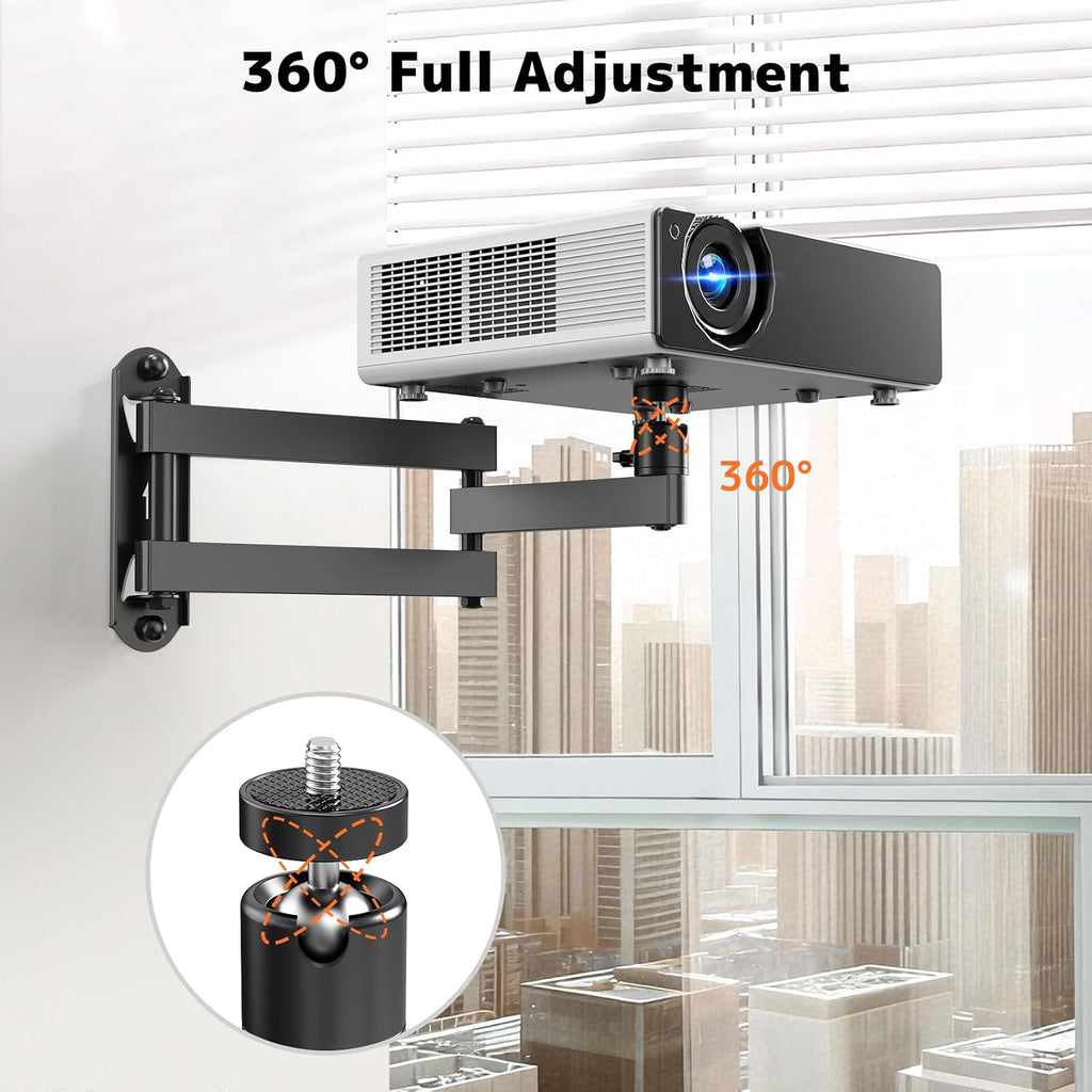 Foldable Projector Wall Mount, Fits 1/4", M4 & M6 Screws, 360° Rotation - Image 3