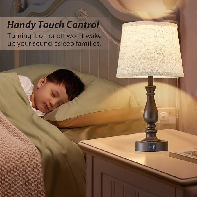EJIAXIN Table Lamps for Bedrooms Set of 2 - Touch Bedside Lamps with USB C+A Ports - Dimmable Nightstand Lamps for End Tables Farmhouse Night Stand Lamps for Living Room Bed Side Guest Room - Image 6
