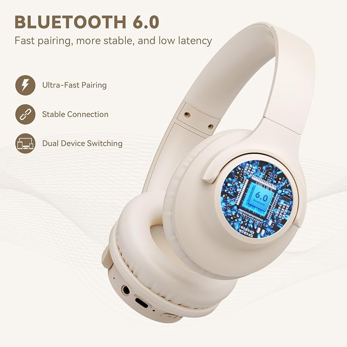 KVIDIO Bluetooth Headphones Wireless Over Ear Headsets 65H Playtime | Deep Bass, HiFi Stereo, Bluetooth 6.0, Microphone, Comfortable Fit, Foldable, Lightweight, Low Latency for Travel Home Office - Image 5